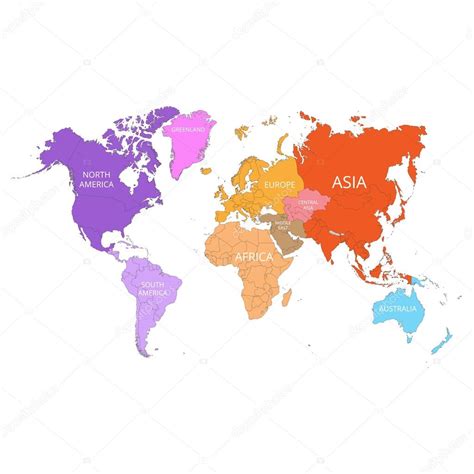 Mappa Del Mondo Con I Nomi Dei Continenti Illustrazione Vettoriale