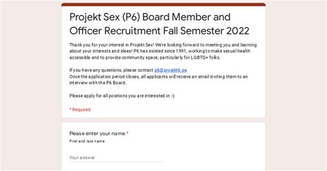Projekt Sex P6 Board Member And Officer Recruitment Fall Semester 2022