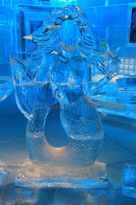 Ice Sculpture Of Mermaidwhere One Can Pose For Picture Stock Image