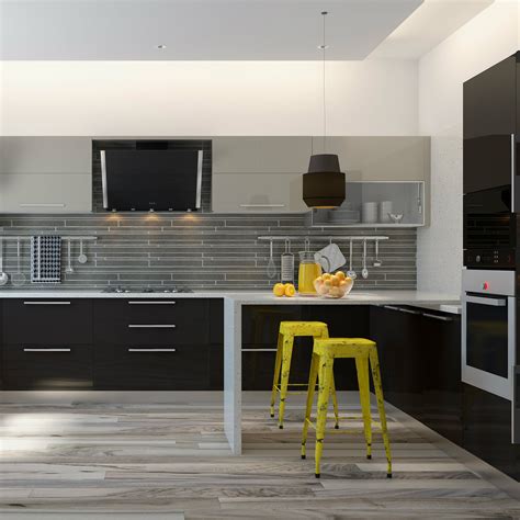 A Stylish Kitchen Design With Glossy Finish Built In Appliances And