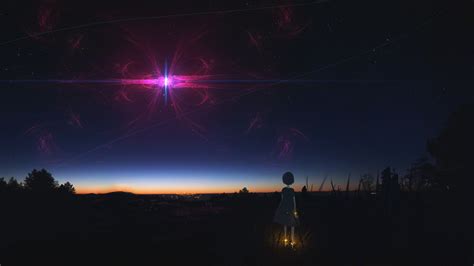 3840x2160 Resolution Anime Girl Staring At Night Sky 4k Wallpaper