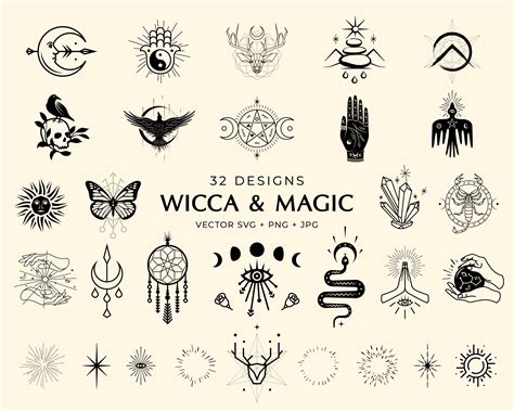 Wicca Magic Celestial Vektor Symbol Set Mystische Hexe Etsy