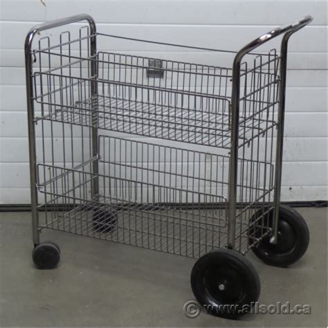 Metal 2 Tier Double Basket Rolling Wire File Mail Cart 37 X 18