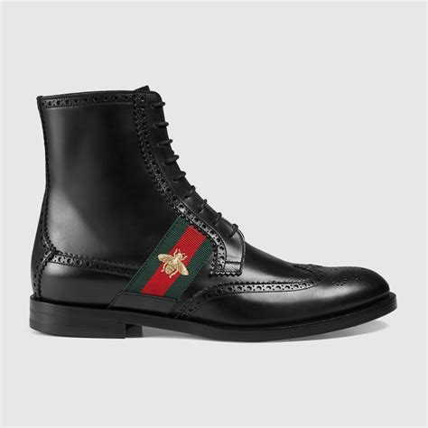 Lyst Gucci Strand Bee Web Leather Boots In Black For Men