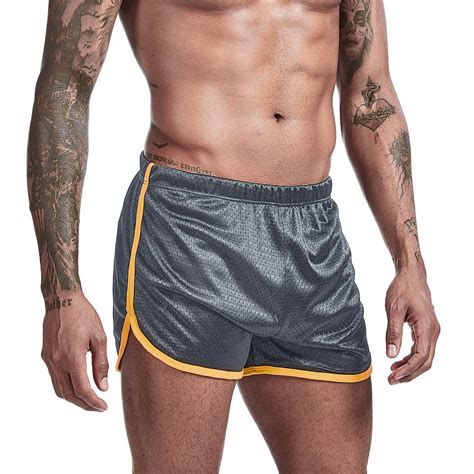 Mens Mesh 3 Inch Booty Shorts Sexy Side Split Workout Running Shorts