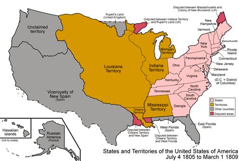 States And Territories Of The United States Of America July 4 1805 To