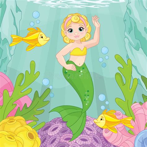 Vector Illustration Of Cute Mermaid Princess And Other Under The Sea