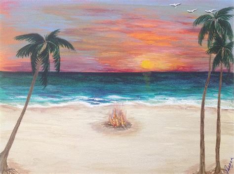 Bonfire On The Beach Painting By Karen Pasquariello