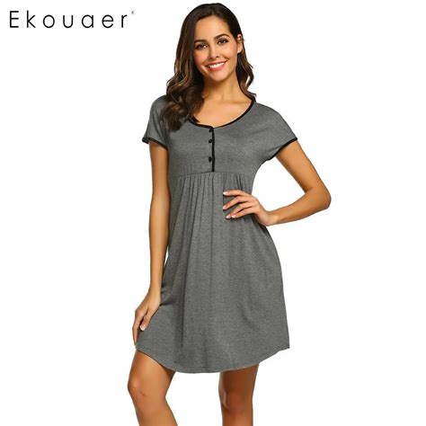 Ekouaer Women Night Dress Summer Nightgown V Neck Short Sleeve Maternity Nursing Nightdress