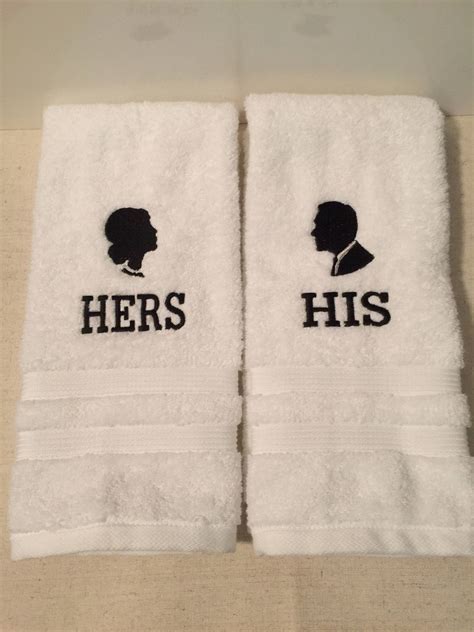 Custom Embroidered His And Hers Silhouette Hand Towel Etsy His And