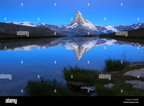 Matterhorn Mirroring In Lake Stellisee Switzerland Valais Stock Photo