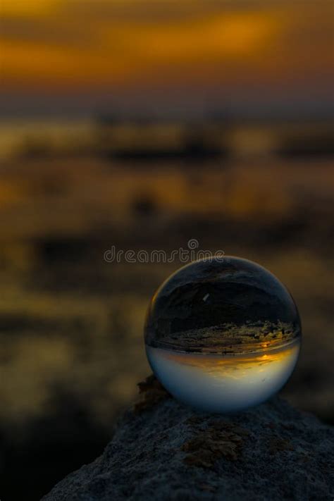 The Reflection On Crystal Ball During Sunset Stock Photo Image Of