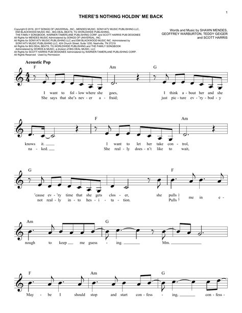 Theres Nothing Holdin Me Back Sheet Music Shawn Mendes Lead Sheet