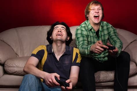 Two Guys Playing Video Games Stock Image Image Of Control Effort
