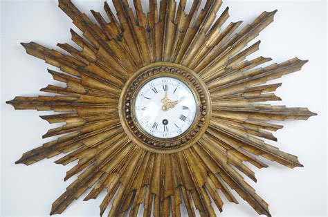 French Gilded Wood Sunburst Clock Christopher Buck Antiques