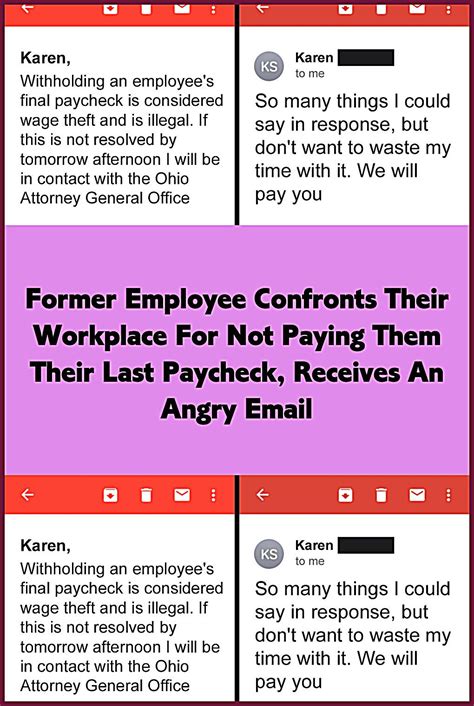 Former Employee Confronts Their Workplace For Not Paying Them Their Last Paycheck Receives An