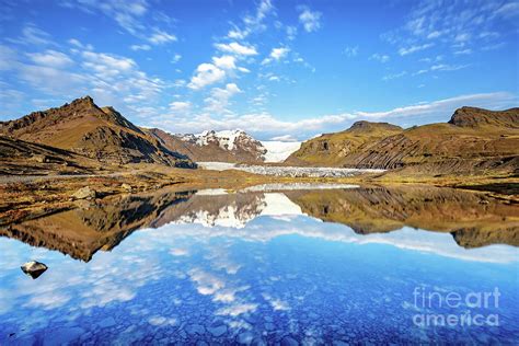 Svinafellsjokull Mirror Reflection In The Glacial Lagoon Icela