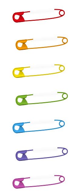 Pinned Safety Pins Set Of Seven Colored Baby Pins Isolated Vector