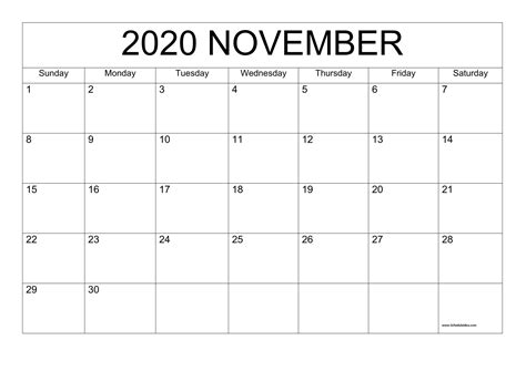 Free November 2020 Calendar Printable Pdf Word