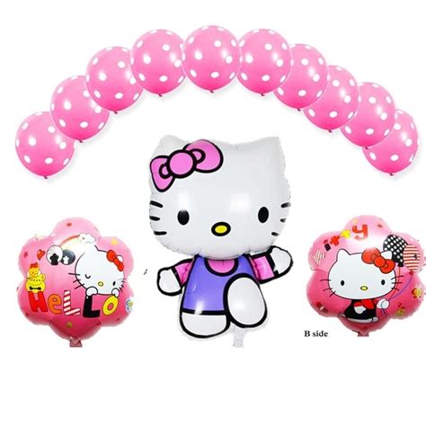 13pcs Hello Kitty Foil Balloons Set With Pink Latex Globos And 18inch