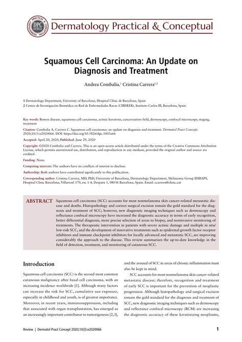 Pdf Squamous Cell Carcinoma An Update On Diagnosis And Treatment