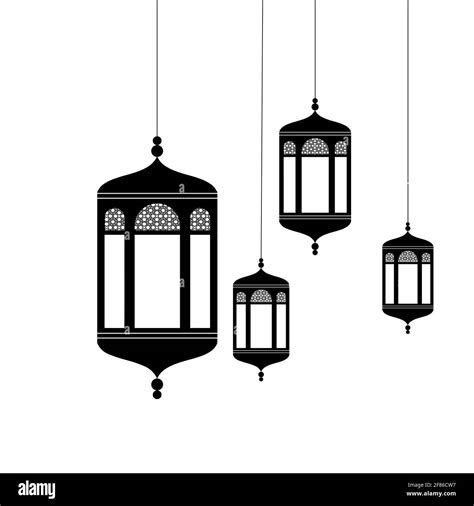 Ramadan And Eid Mubarak Greeting Card Hanging Lamp And Lantern With