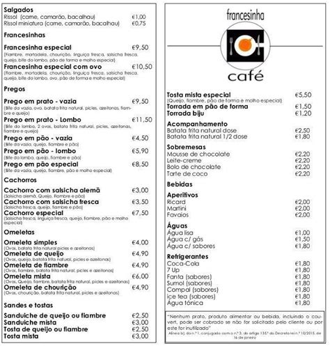 Francesinha Café Menu Menu De Francesinha Café Constituição Porto