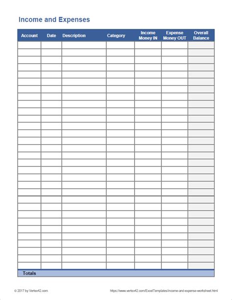 Printable Income And Expense Worksheet