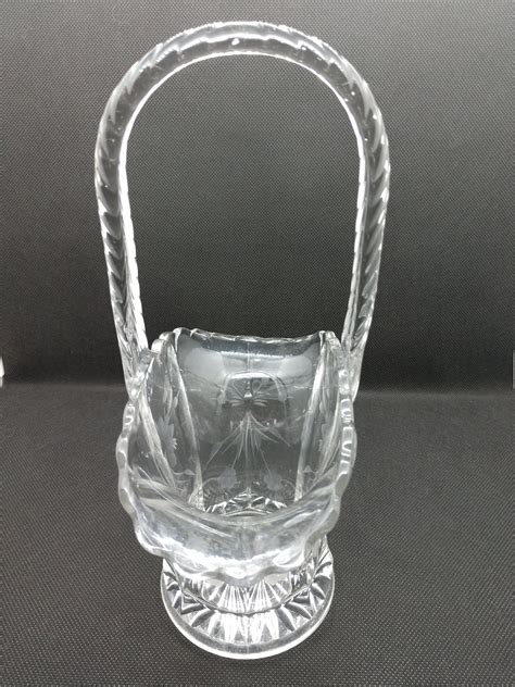 Antique Victorian Clear Etched Glass Brides Basket Vase Etsy