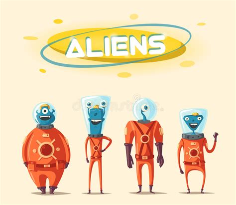Aliens With Ufo Cartoon Illustration Stock Vector Illustration Of