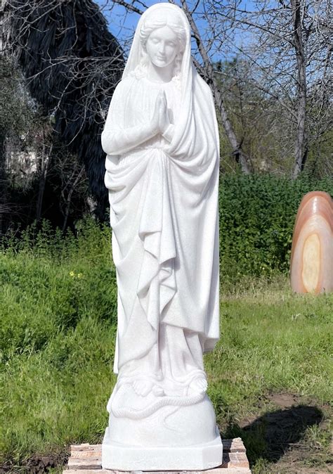 Standing White Marble Praying Mother Mary Sculpture Perfect For Home