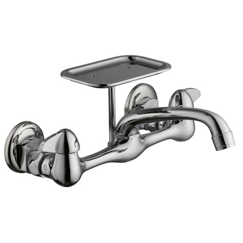 Glacier bay single handle standard kitchen faucet with white side. Glacier Bay 2-Handle Wall-Mount Kitchen Faucet with Soap ...