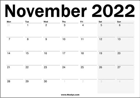 November 2022 Uk Printable Calendar Free