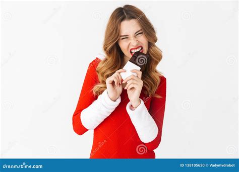 Portrait Of European Woman 20s Wearing Santa Claus Red Costume Smiling