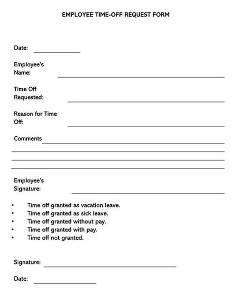 Employee Time Off Request Form Printable Printable Forms Free Online
