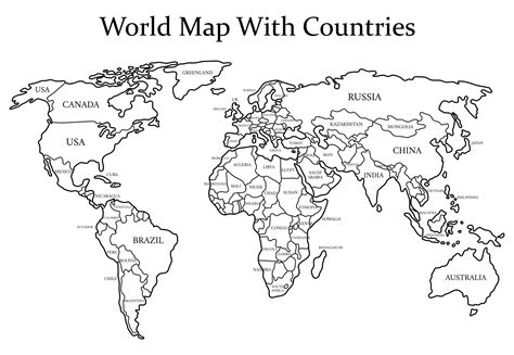 Black And White Labeled World Map Printable World Map Printable World Images And Photos Finder