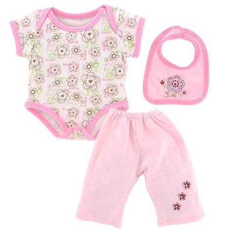 You And Me 2 Piece Doll Fashion Outfit Pink Floral Body Suit Bib And