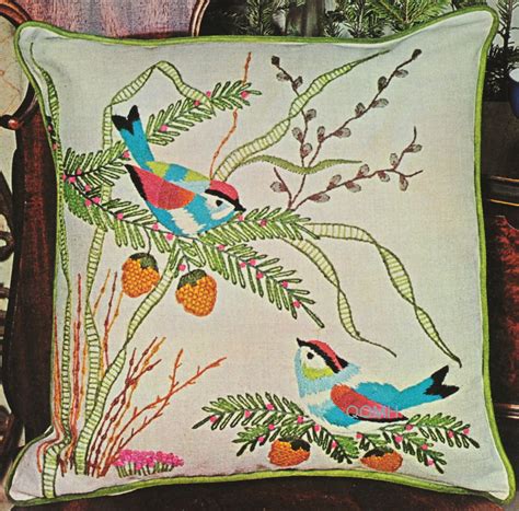Love Birds Crewel Embroidery Kit 16 Knife Edge Pillow Etsy In 2020