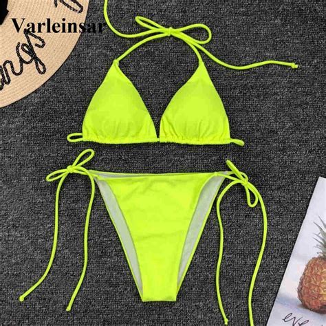 New Neon Yellow Brazilian Bikini Female Swimsuit Women Swimwear