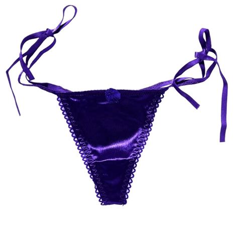 Solid Womens Adjustable G String Underwear Tie Side Bowknot Faux Silk