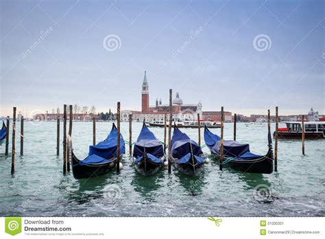 Gondolas In Water With View Of San Giorgio Maggiore Stock Image Image