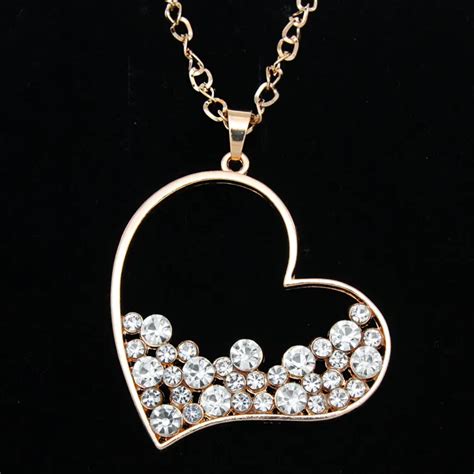 Buy Gold Rhinestone Heart Pendant Long Chain Necklace