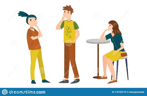 Set Of Thoughtful Male And Female. Vector Illustration In Flat Cartoon Style. Stock Vector ...