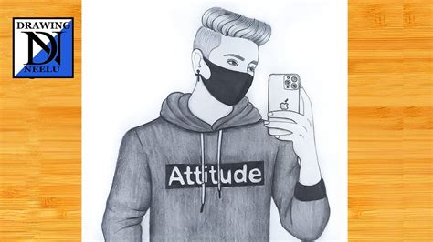 How To Draw Attitude Boy Taking A Selfie Pencil Sketch For Beginner