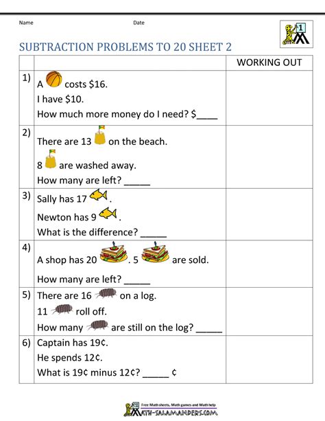 First grade word problems pdf. 1st Grade Subtraction Word Problems