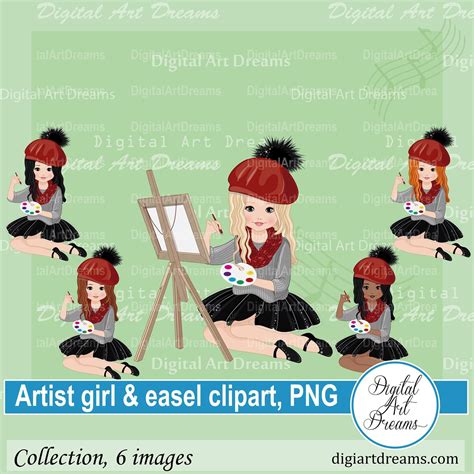 Artist Clipart Little Girl Clipart Painter Girl Png Etsy In 2021