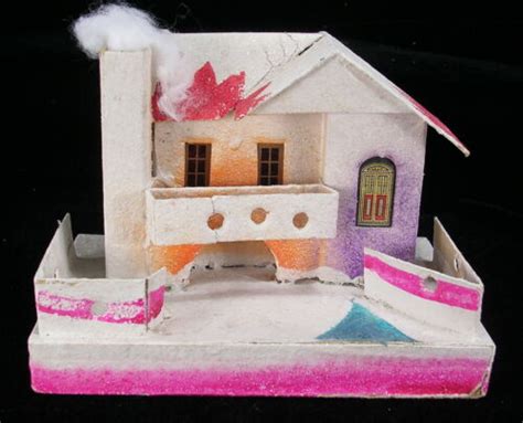 Vintage Christmas Village Cardboard Paper Putz House Japan Hacienda