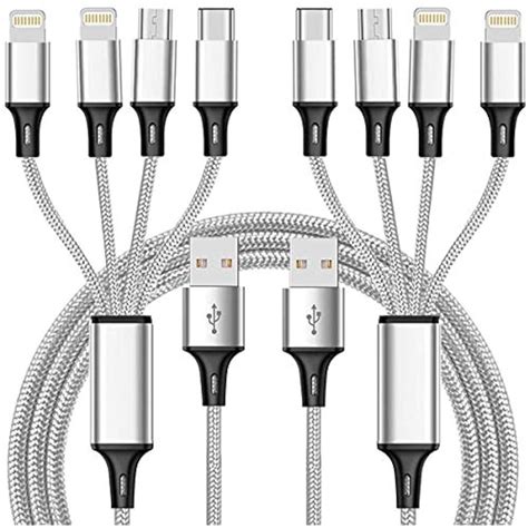 Cables Multi Charger 2pack 5ft Nylon Braided Universal 4 In 1 Multiple