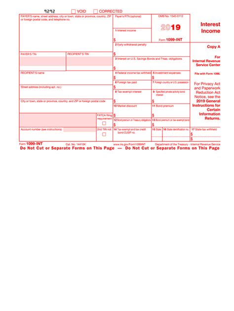 Irs 1099 Int 2019 Fill And Sign Printable Template Online Us Legal