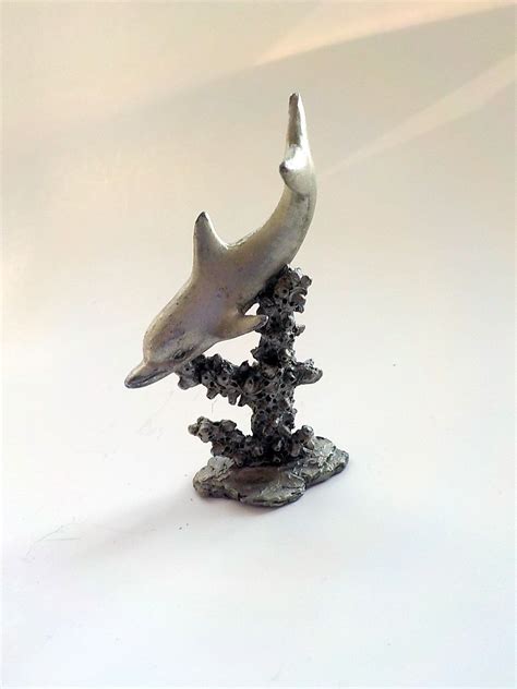 Small Pewter Dolphin Figurine 3 High Metal Fish Collectible Dolphin